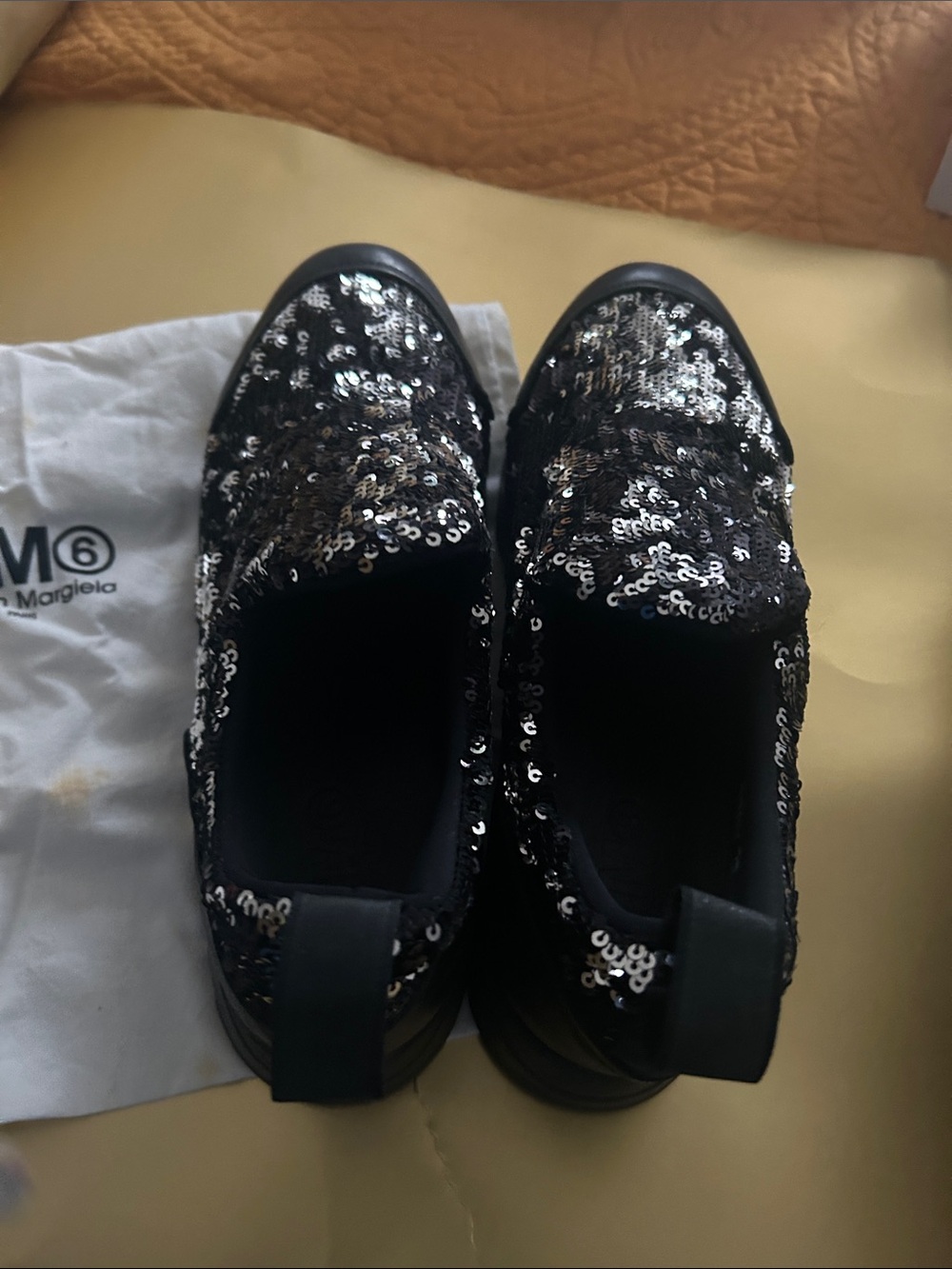 Maison Martin Margiela Black Sequin Slip-On Moccasins